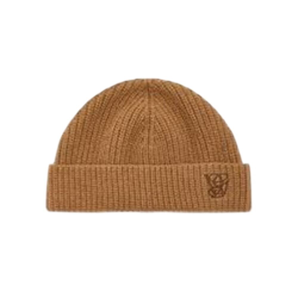Valentino Garavani NWT VG Embroidered Wool Knit Beanie in Camel Brown W/Box